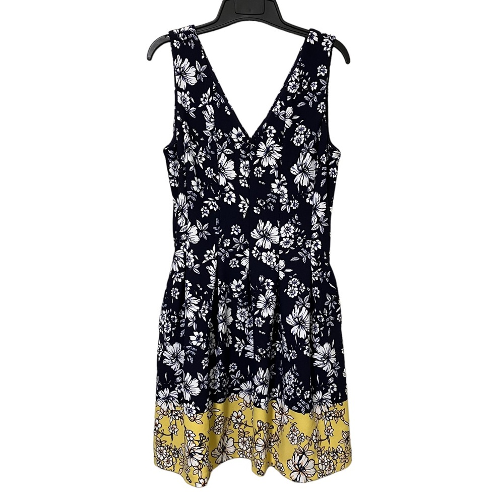 Vince Camuto Floral Navy & Yellow Sleeveless Dress with Pockets